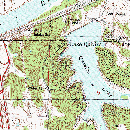 Topographic Map of Lake Quivira, KS