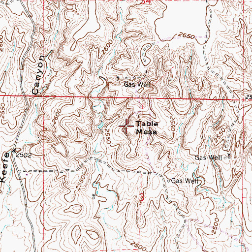 Topographic Map of Table Mesa, KS