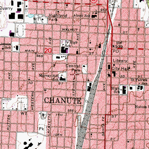 Topographic Map of Chanute, KS