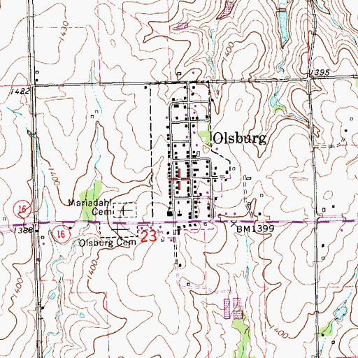 Topographic Map of Olsburg, KS