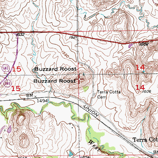 Topographic Map of Buzzard Roost, KS