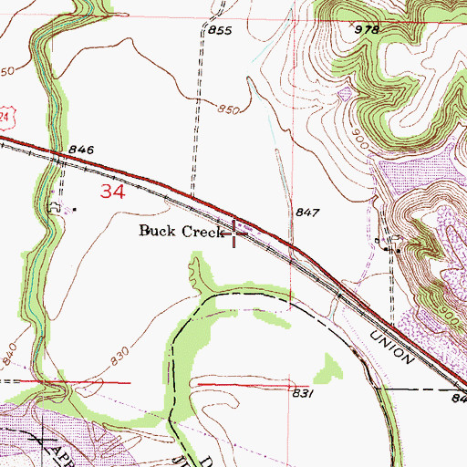 Topographic Map of Buck Creek, KS