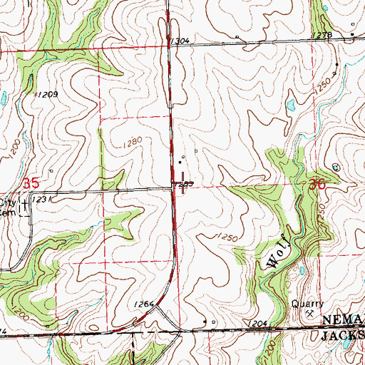 Topographic Map of America City, KS