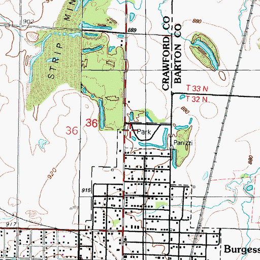 Topographic Map of Mulberry City Park, KS