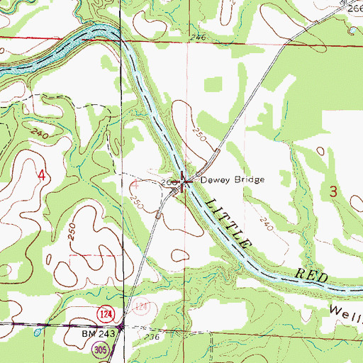 Topographic Map of Dewey Bridge, AR