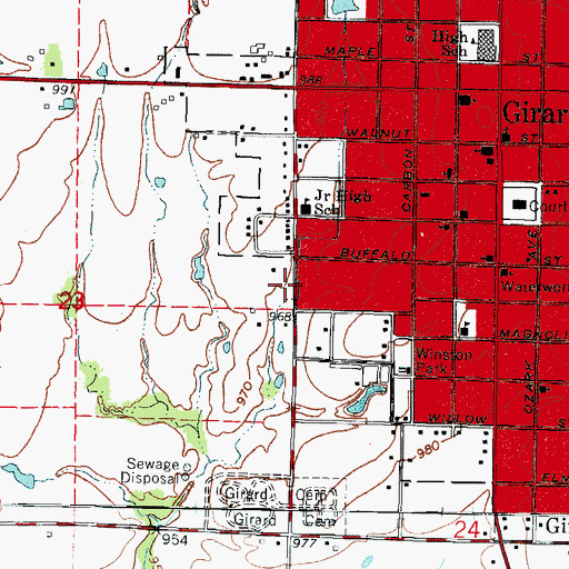 Topographic Map of Crawford County, KS