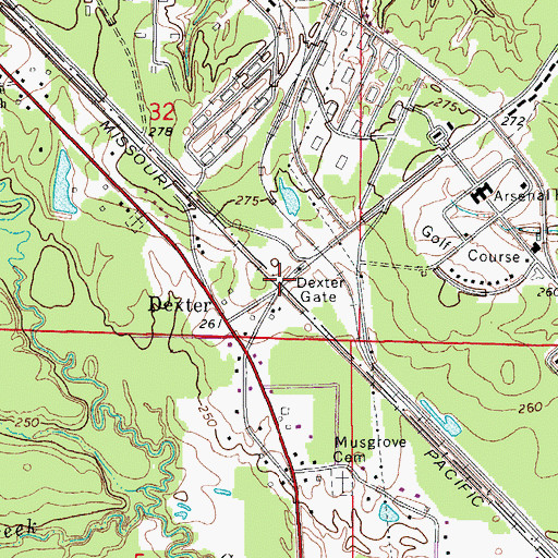 Topographic Map of Dexter Gate, AR