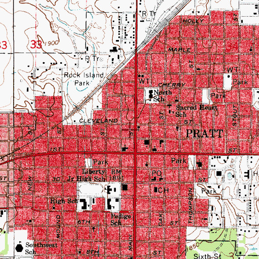Topographic Map of Pratt County, KS