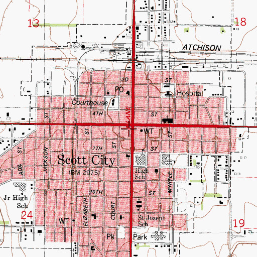 Topographic Map of Scott County, KS