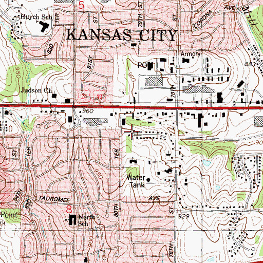 Topographic Map of Wyandotte County, KS