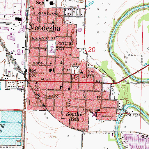 Topographic Map of Neodesha, KS