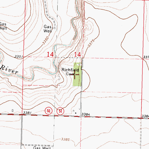Topographic Map of Richfield Cemetery, KS