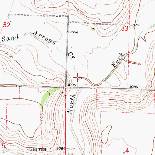 Topographic Map of Sand Arroyo Creek, KS