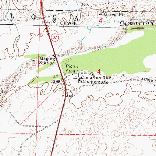 Topographic Map of Cimarron River Campground, KS