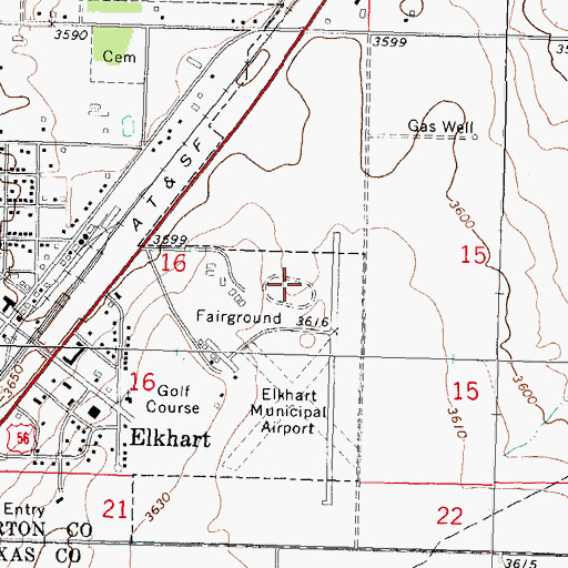 Topographic Map of Elkhart-Morton County Airport, KS