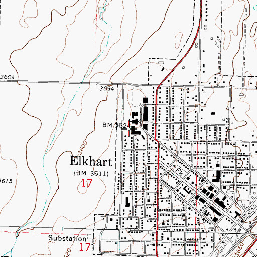 Topographic Map of Elkhart Middle School, KS