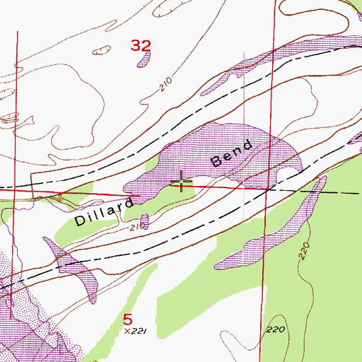 Topographic Map of Dillard Bend, AR