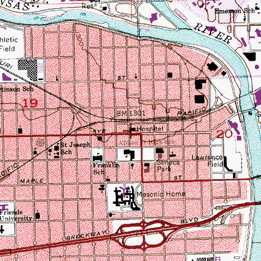 Topographic Map of Wichita Hospital, KS