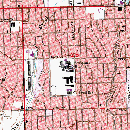 Topographic Map of Southeast High School, KS