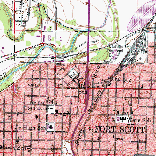Topographic Map of Old Fort Scott (historical), KS