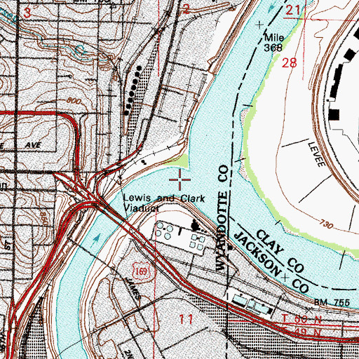 Topographic Map of Kansas River, KS