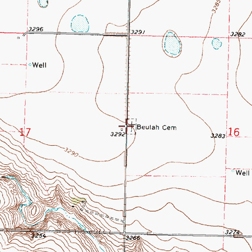 Topographic Map of Beulah Cemetery, KS