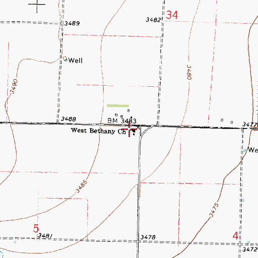 Topographic Map of West Bethany Free Methodist Church, KS