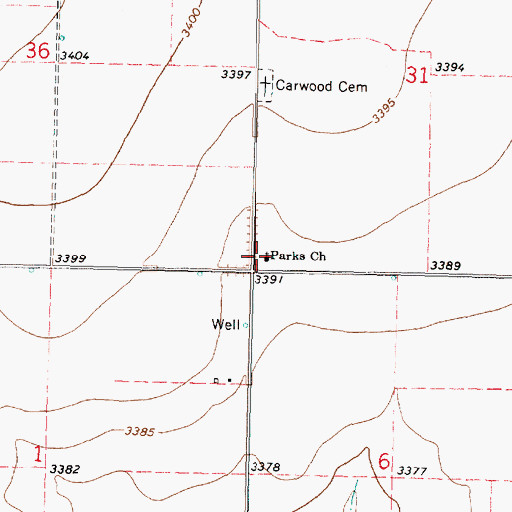 Topographic Map of Parks Presbyterian Church, KS