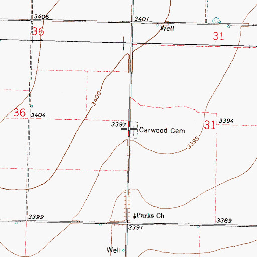 Topographic Map of Carwood Cemetery, KS