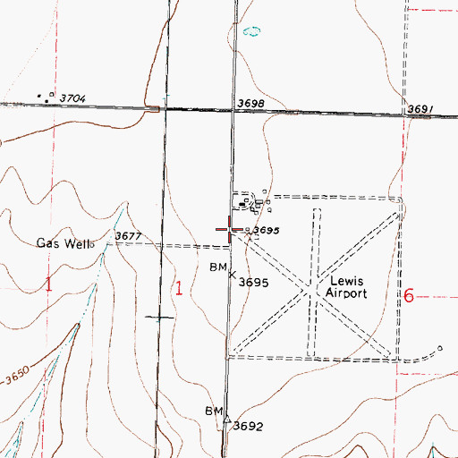 Topographic Map of Lewis Airport (historical), KS