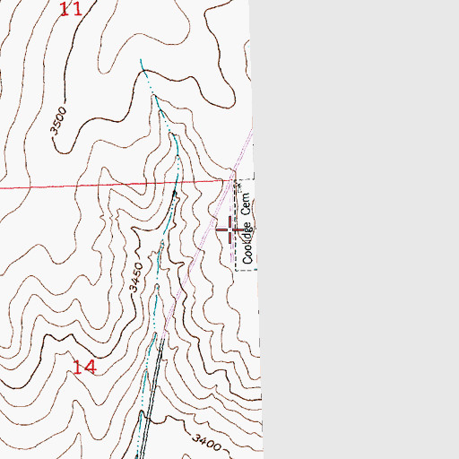 Topographic Map of Coolidge Cemetery, KS