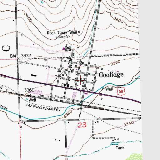 Topographic Map of Coolidge, KS