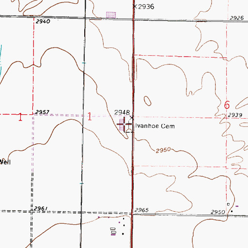 Topographic Map of Ivanhoe Cemetery, KS
