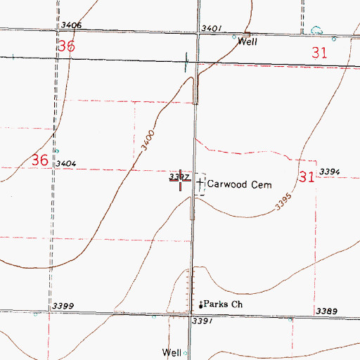 Topographic Map of Carwood (historical), KS