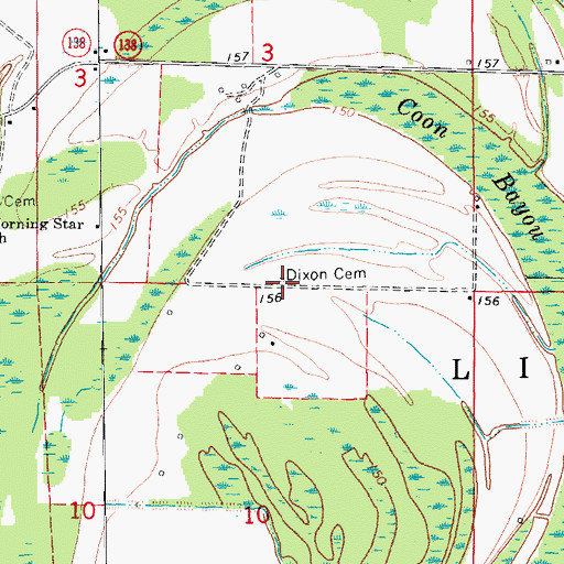 Topographic Map of Dixon Cemetery, AR