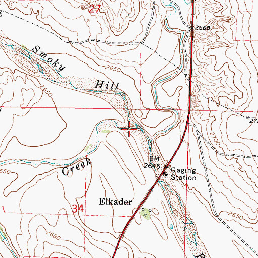 Topographic Map of Ladder Creek, KS