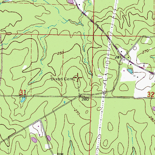 Topographic Map of Dixon Cemetery, AR