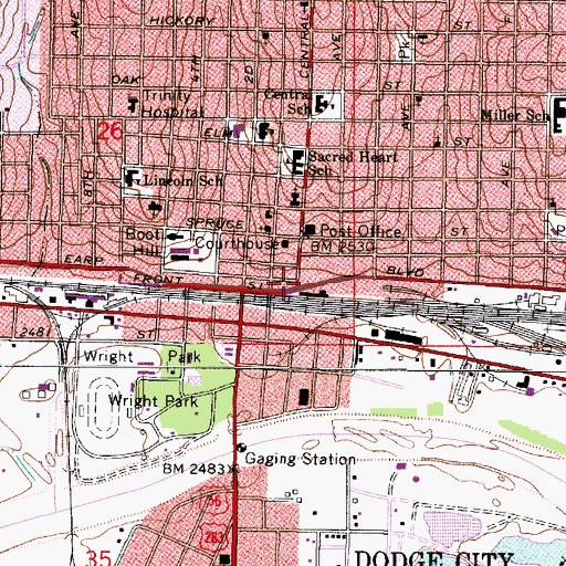 Topographic Map of Dodge City, KS