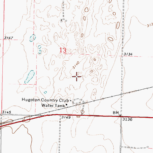 Topographic Map of Hugoton Country Club, KS