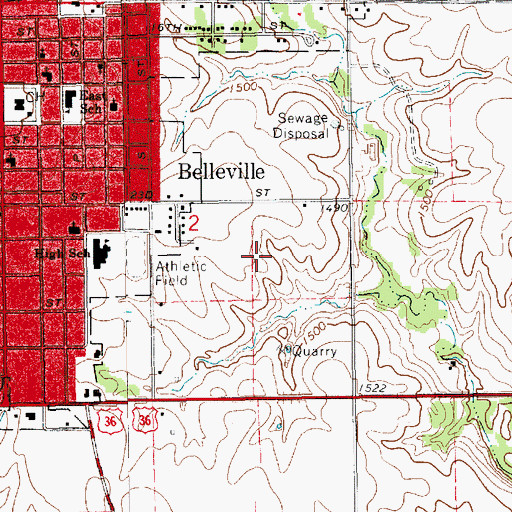 Topographic Map of Belleville Country Club, KS