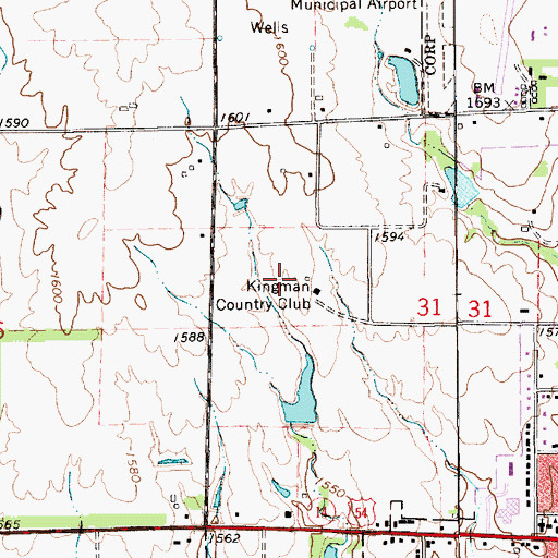 Topographic Map of Kingman Country Club, KS
