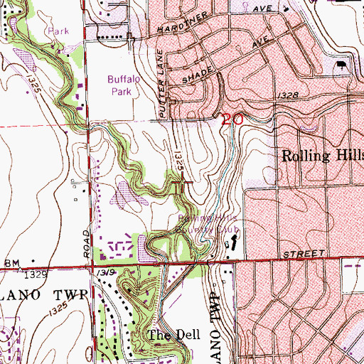 Topographic Map of Rolling Hills Country Club, KS