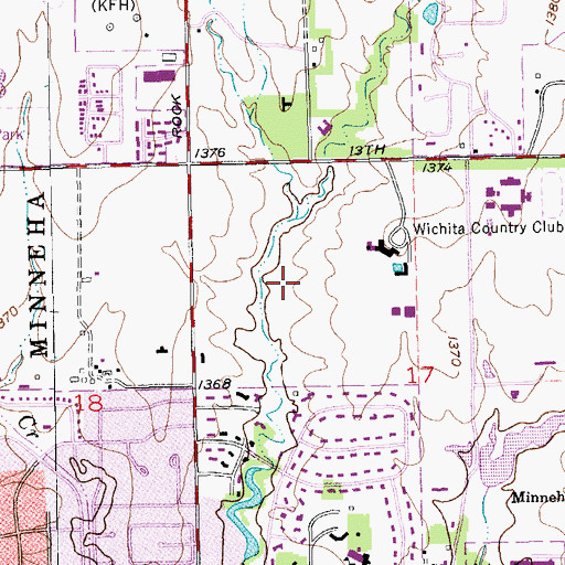 Topographic Map of Wichita Country Club, KS