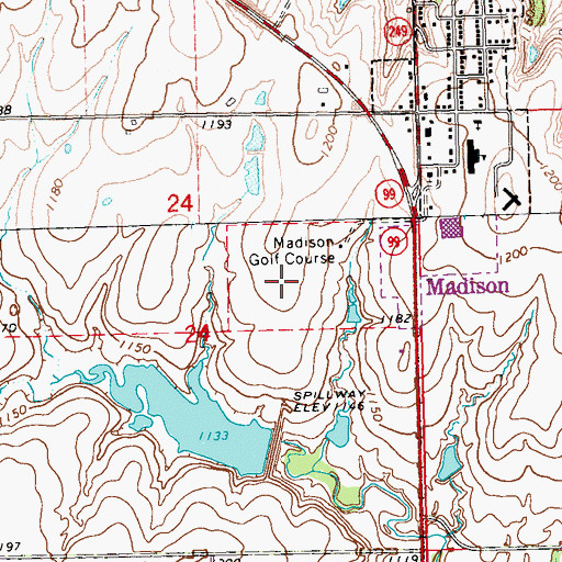 Topographic Map of Madison Golf Course, KS
