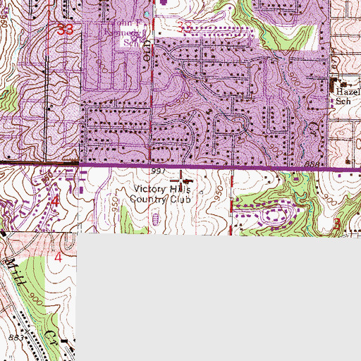 Topographic Map of Victory Hills Country Club, KS