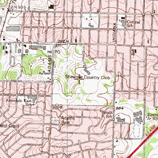 Topographic Map of Shawnee Country Club, KS