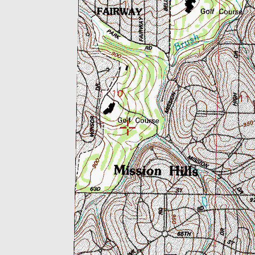Topographic Map of Kansas City Country Club, KS