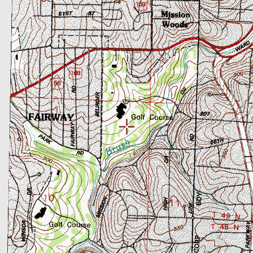 Topographic Map of Mission Hills Country Club, KS