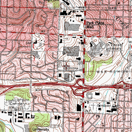 Topographic Map of Saint Vincent Doctors Hospital, AR