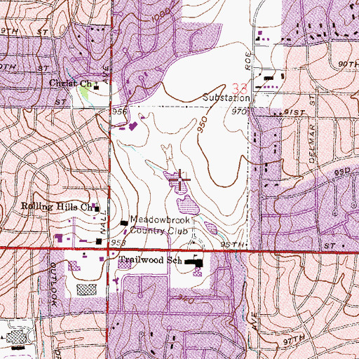Topographic Map of Meadowbrook Golf and Country Club, KS